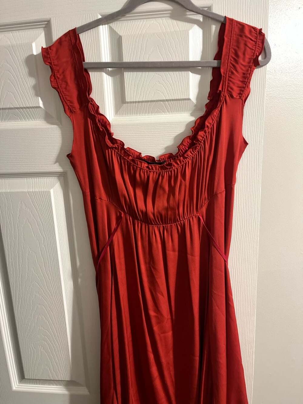 Elie Tahari Red Ruffled Empire Waist Sleeveless Dress